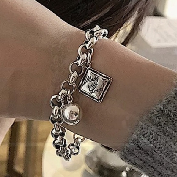 STERLING SILVER MADE WITH LOVE CHAIN LINK BRACELET - Picture 4 of 6